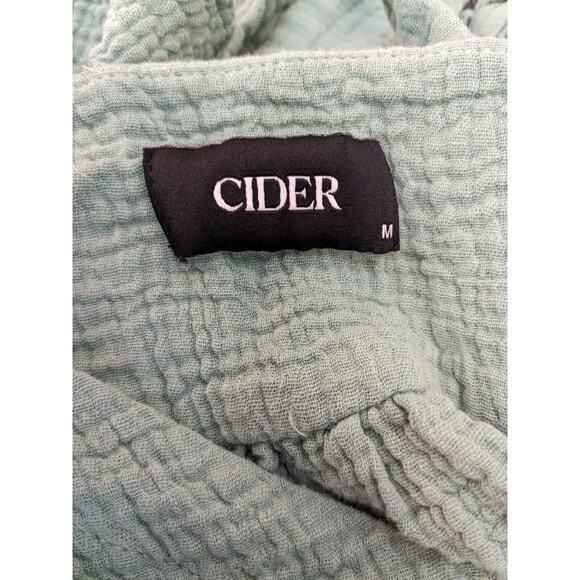 Cider Women M Green Smock Waist Knotted Sleeve Midi DRESS Medium l Deep V Neck - Picture 7 of 7